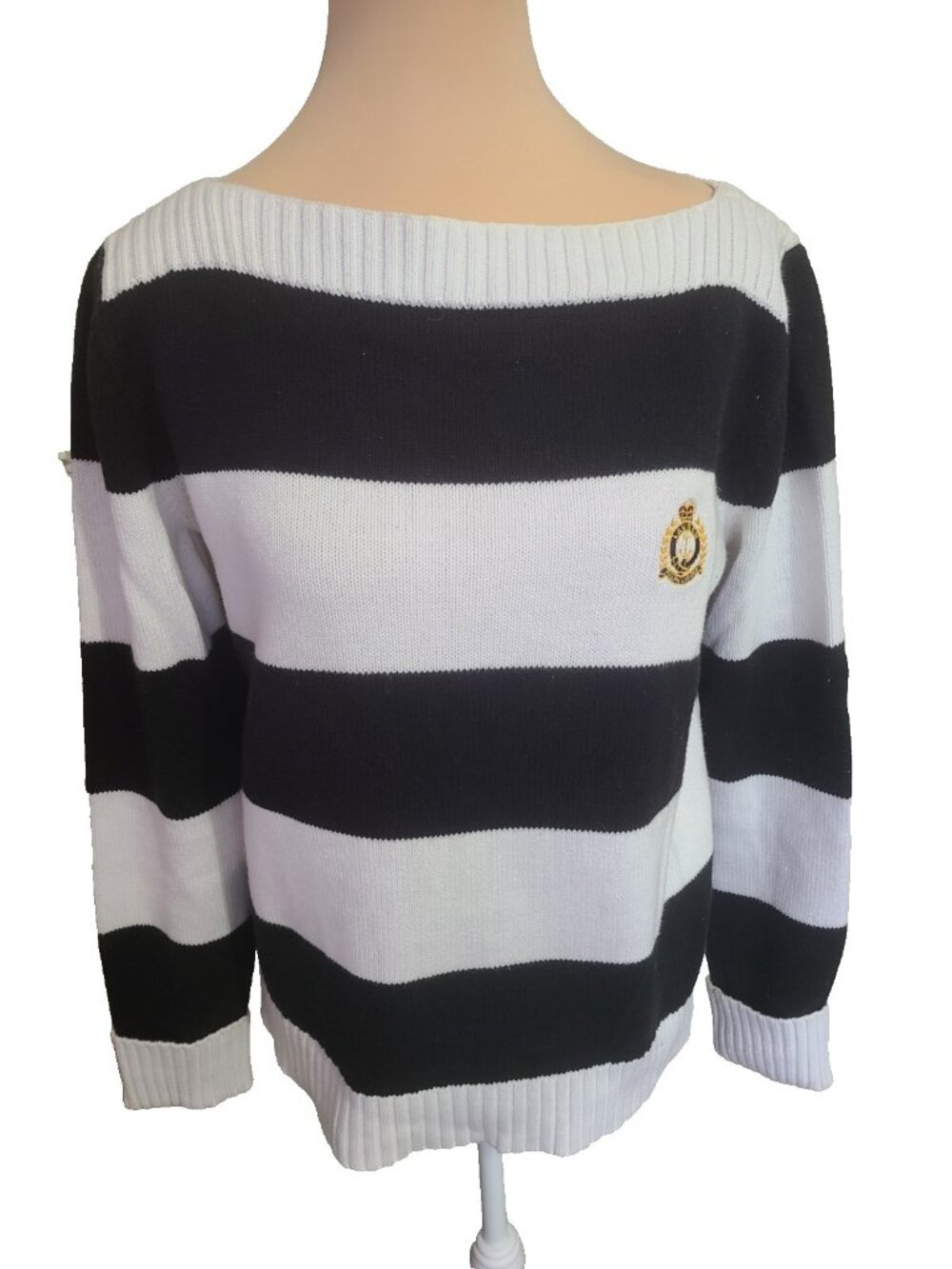 Lauren Ralph Lauren Sweater Women's Size Small Black/White Striped Green Tag VTG